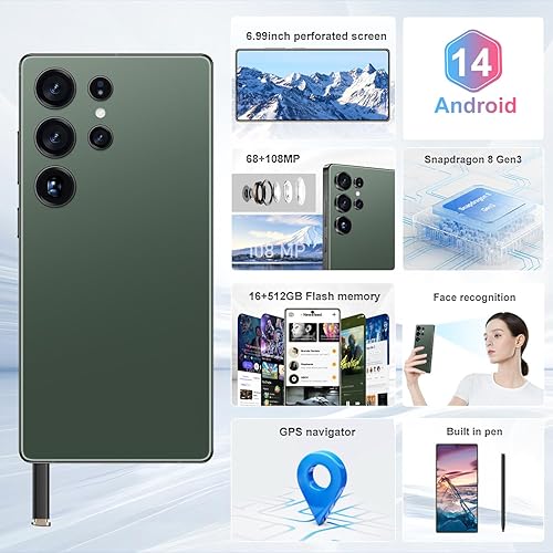Miniatura 7 de I25 Ultra - Teléfono inteligente desbloqueado, 16+512 GB, pantalla HD+ de 6.9 pulgadas, bolígrafo integrado, Snapdragon 8 Gen3 7000mAh altavoces