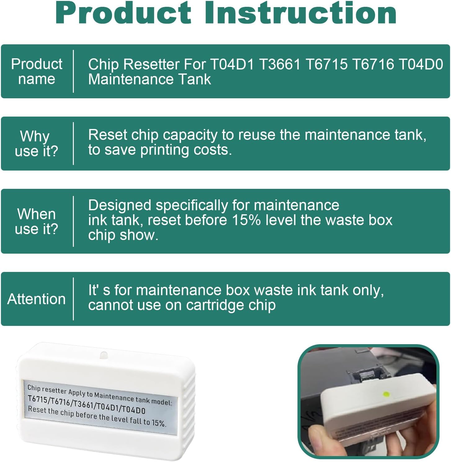 T04D1 Maintenance Tank Chip Resetter T04D100 T3661 T6715 T6716 T04D0 Maintenance Box Chip Resetter for Epson XP-15000 XP-6000 XP-6100 XP-6001 XP-6005 XP-8500 XP-970 XP-15050 ET-15000 ET-3750