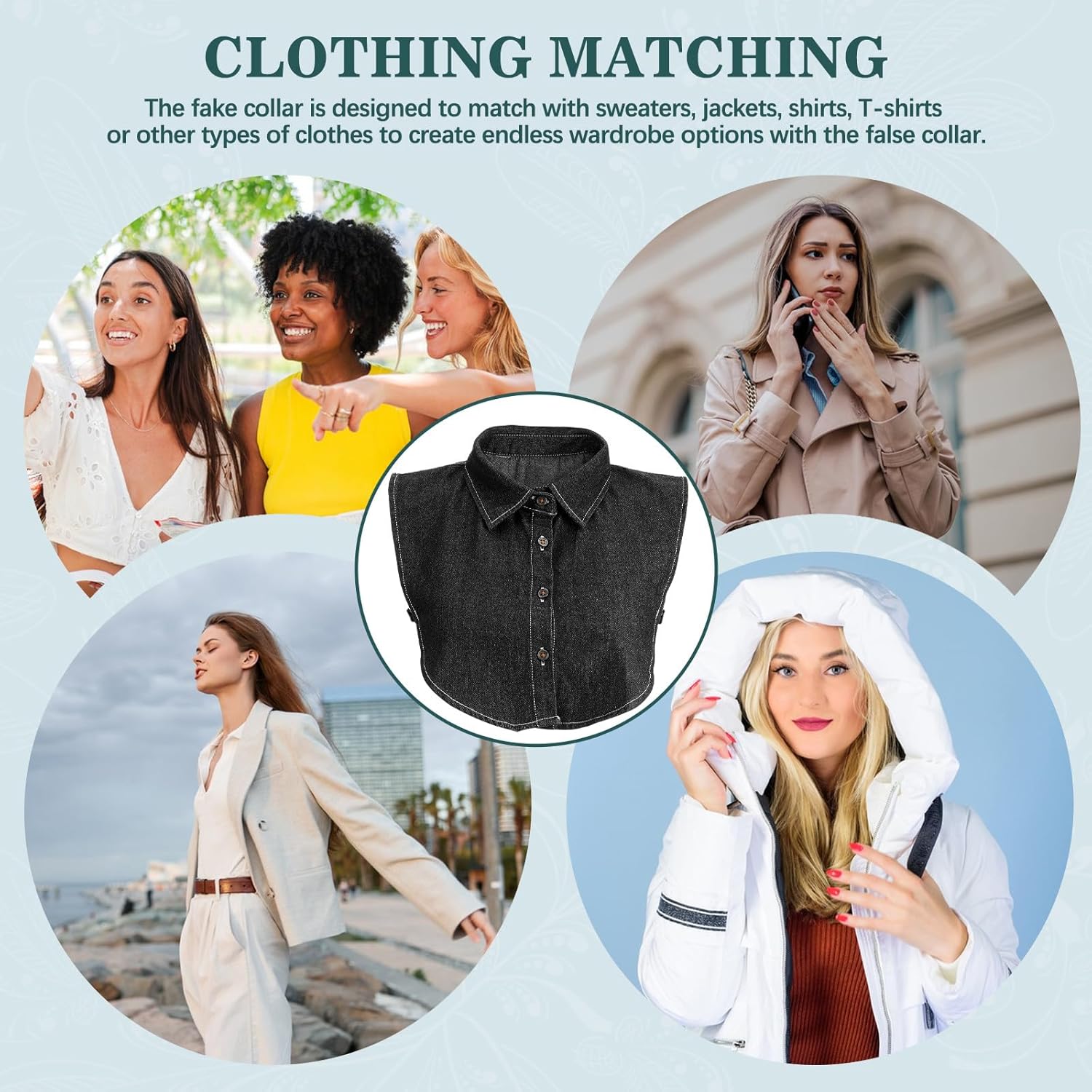 IMIKEYA Detachable Denim Collar for Women, Faux Shirt Collar Inserts, False for Blouses And Leisure S, Shirt Styling Accessories - Image 2