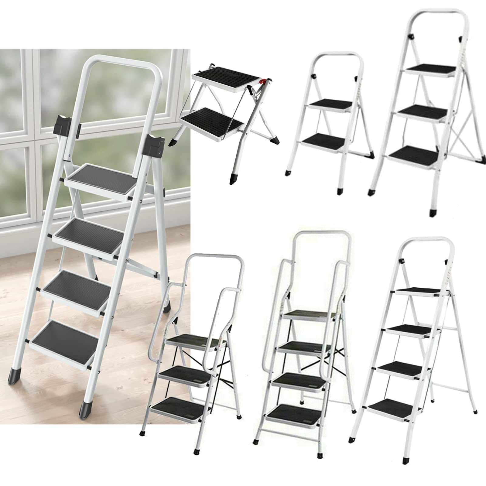 Ladders, 2 Step Stool Folding, Portable Kitchen with Wide Padel & Anti-slip Feet(2 Step Stool)