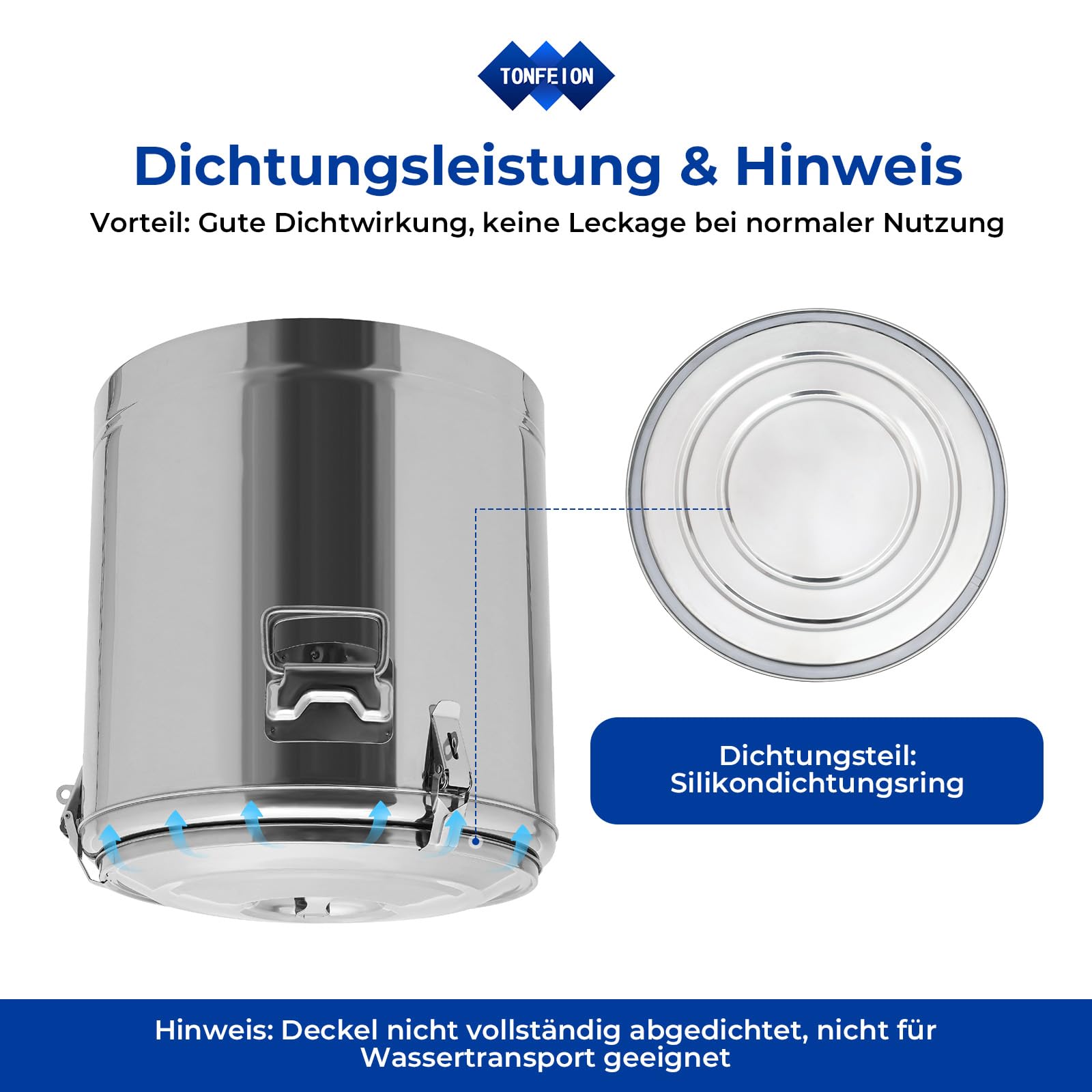 Thermobehälter Edelstahl 40L Thermoschüssel mit Deckel, Gummiring und Spannverschluss, Warmhaltebehälter Thermobox für Essen, Alle Arten Von Partys, Picknicks Im Freien