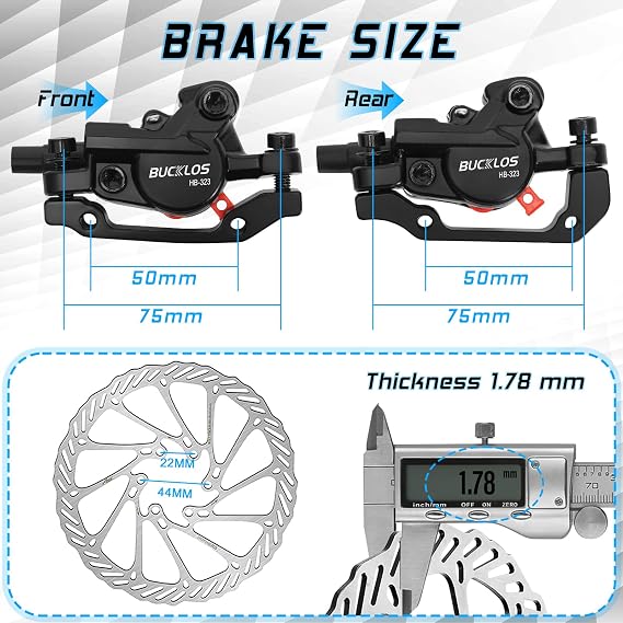MTB Hydraulic Disc Brake Set, Front 800mm Rear 1500mm Aluminum Alloy Brakes Kit, 2 Piston Calipers with IS/PM Universal Adapter / 160mm Rotor, for Mountain Bike, Folding Bike, Fat Bike