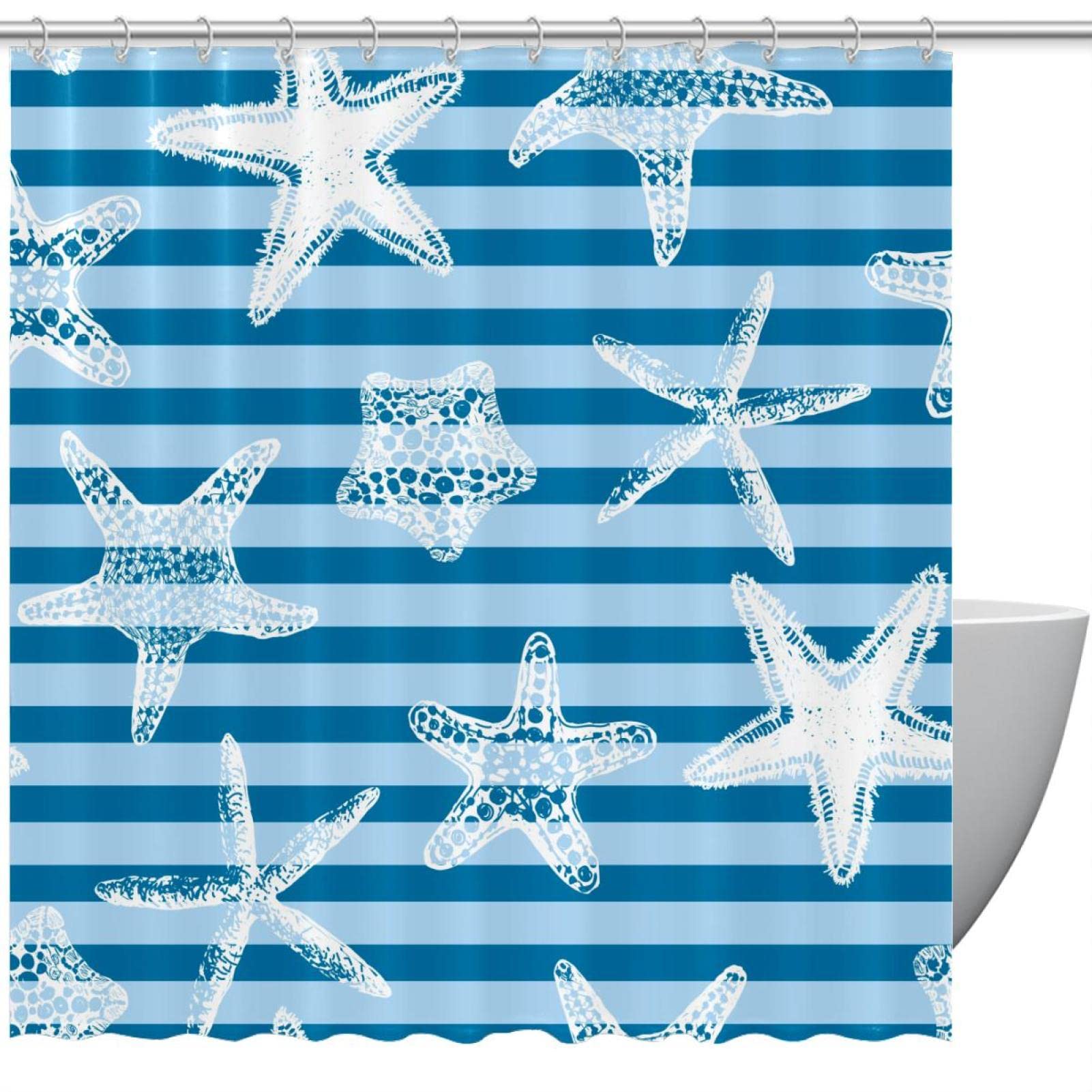 Rideau de douche rayures bleues anti-moisissure et imperméable 183x183 cm