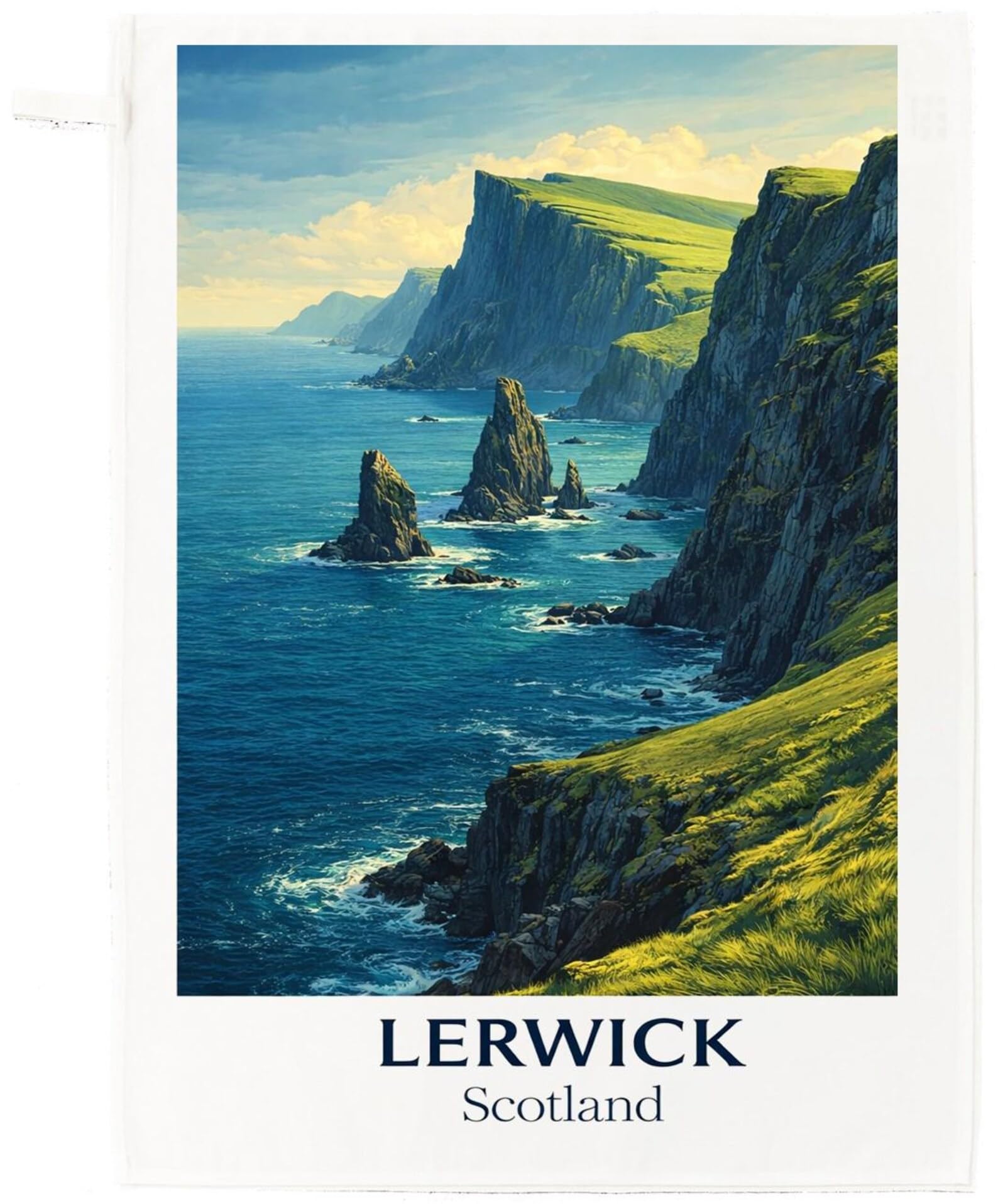 Half a Donkey Lerwick Scotland Cotton Tea Towel – Coastal Cliffs Design