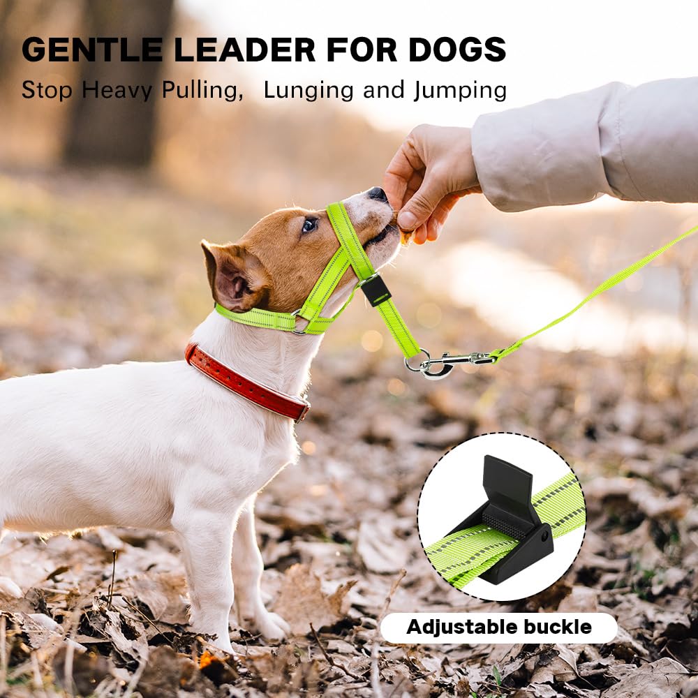 Collar de cabeza de perro sin tirones, collar reflectante para perros, collar acolchado para evitar tirones pesados, correa antitirones (verde, grande (hocico de 7.9 a 17.3 pulgadas)