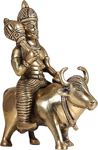 Vista 2 de BHARAT HAAT Yamraj Idol - Templo de oficina en casa grande de Murti Mandir Pooja Puja Room Handicraft trae prosperidad Amarillo - 7.8 x 6.5 x 3