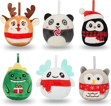 3.15 Mini Plush Christmas Tree Ornament, 6 Pack Cute Plushies Collectible Soft & Squishy Small Stuffed Animal Toy - Stocking Stuffers, Gift for Kids