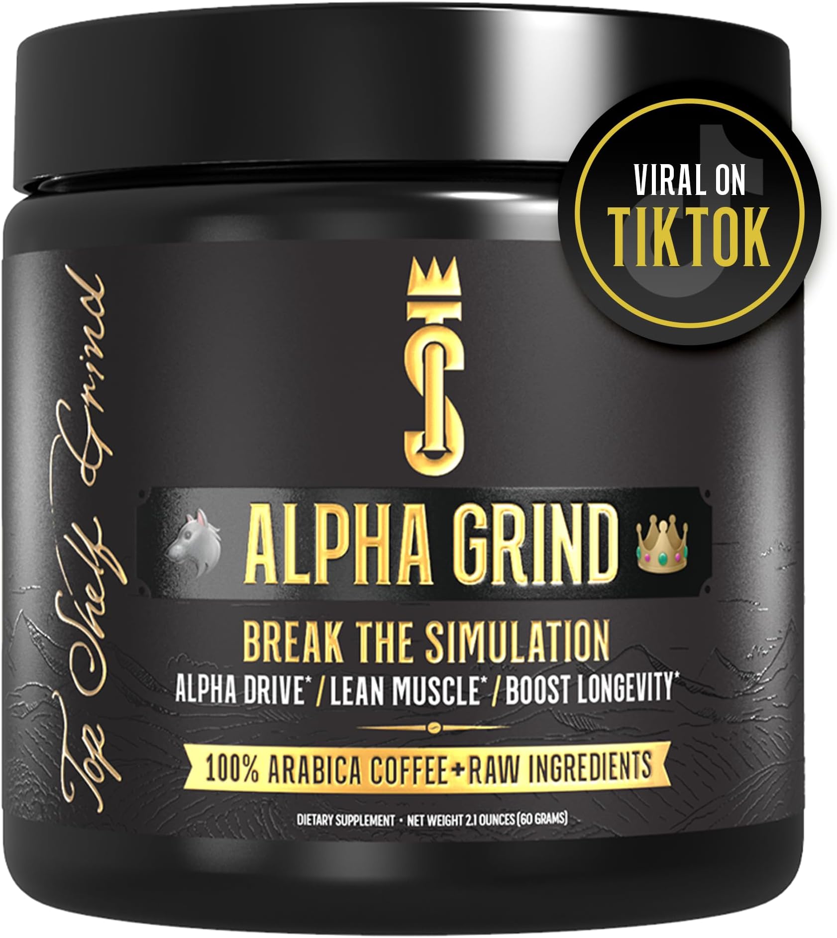 Join Top Shelf Grind Alpha – Instant Maca Coffee for Men + Natural Energy + Brain Booster Nootropic for Ageless Clarity, Focus | Lean Muscle Building Growth & Size, 30SV