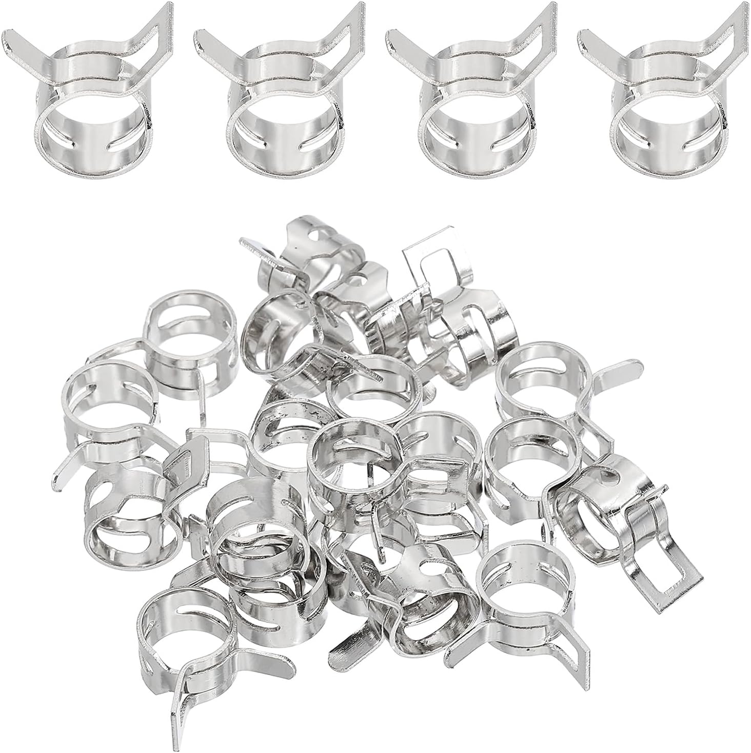 PATIKIL Spring Band Hose Clamps, 20 Pcs for 8.6-9.5mm OD 0.3"(8mm) ID Manganese Steel Spring Clip Pipe for Fuel Line Silicone Vacuum Air Hose Tube Water Pipe, Silver