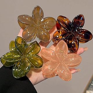 Flower Hair Clips for Women, 4 Pcs Neutral Color Hawaiian Flower Hair Claw Clips,