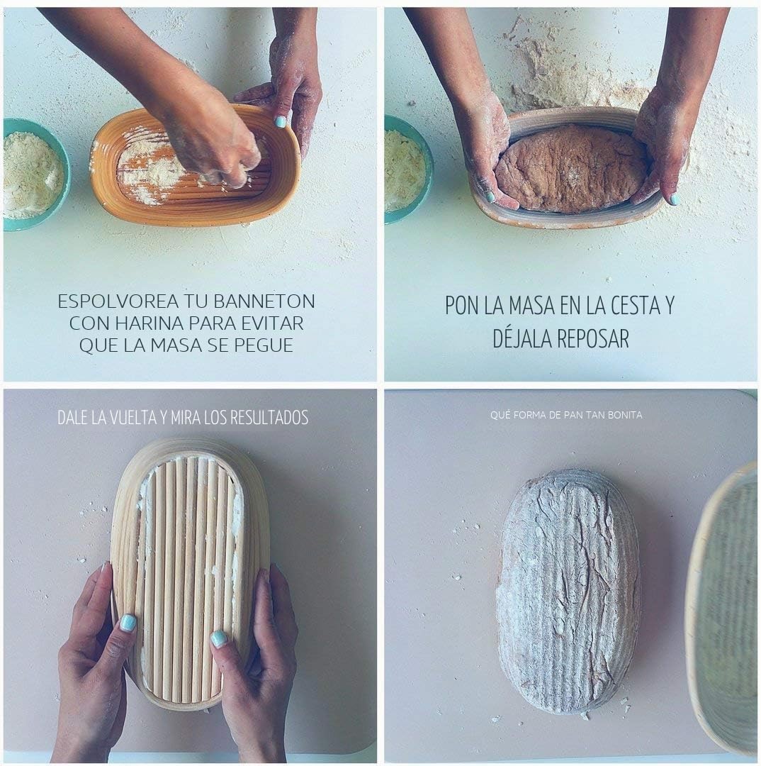 Banneton GOODCHANCEUK - Cesta ovalada para prueba de pan, 21 x 15 x 8 cm, cuenco de madera de ratán natural para probar pan, masa, pizza y masa de pastelería