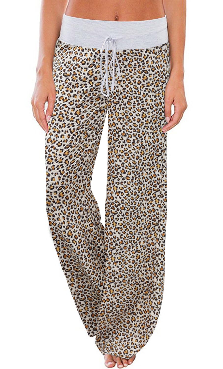 AMiERYWomen's Comfy Casual Pajama Pants Floral Print Drawstring Palazzo Lounge Pants Wide Leg