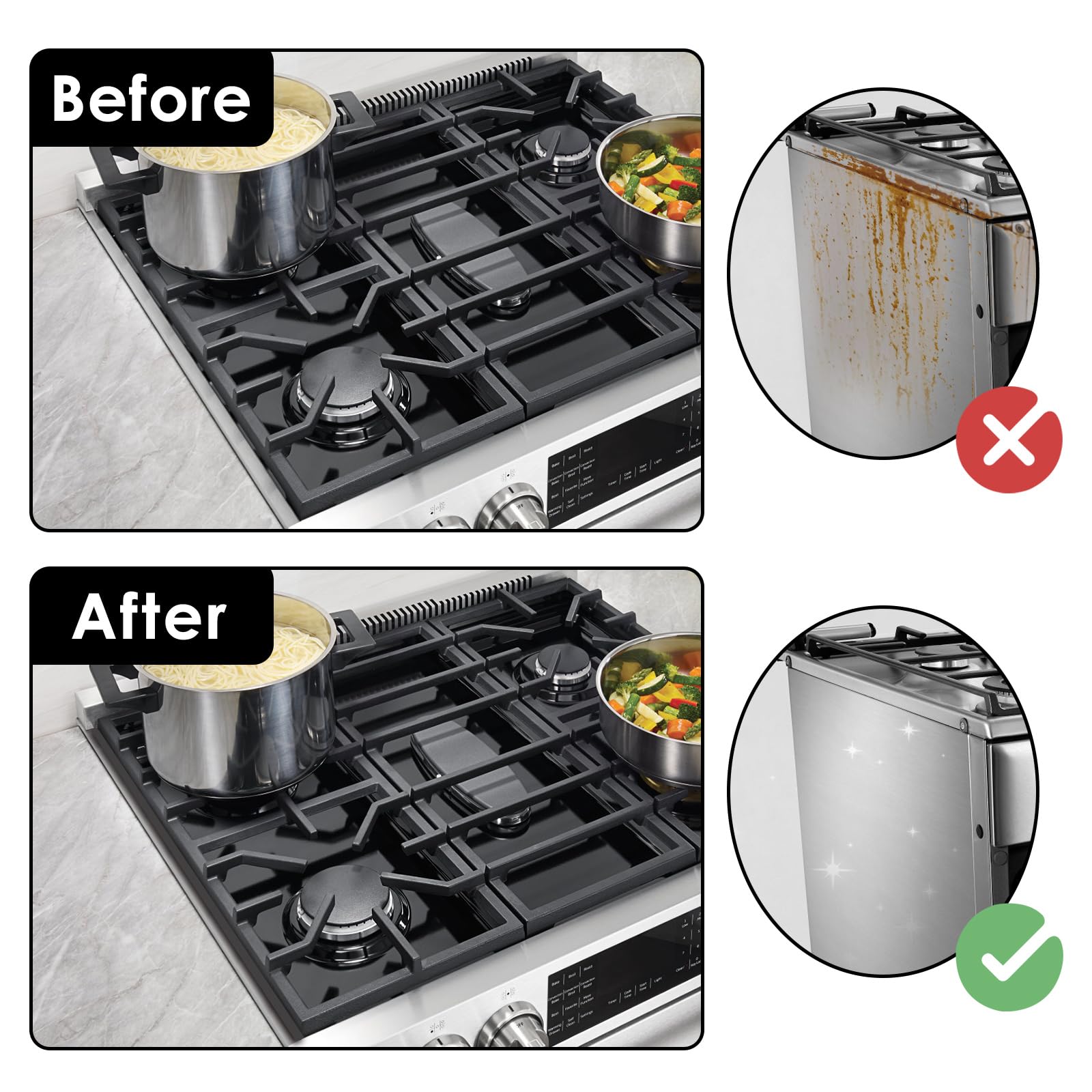 Lot de 2 couvre-joints rétractables en acier inoxydable pour cuisinière - Résistants à la chaleur - Réutilisables - Longueur 35 à 70 cm