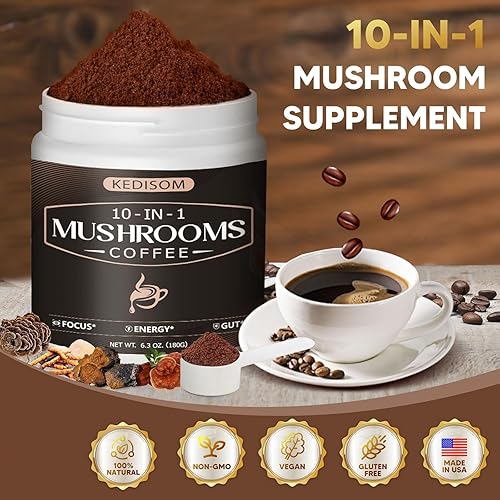 Miniatura 8 de Café de hongos 10 en 1, café instantáneo de hongos en polvo con melena de león, Cordyceps, Reishi, Shiitake, cola de pavo, trompeta King, para