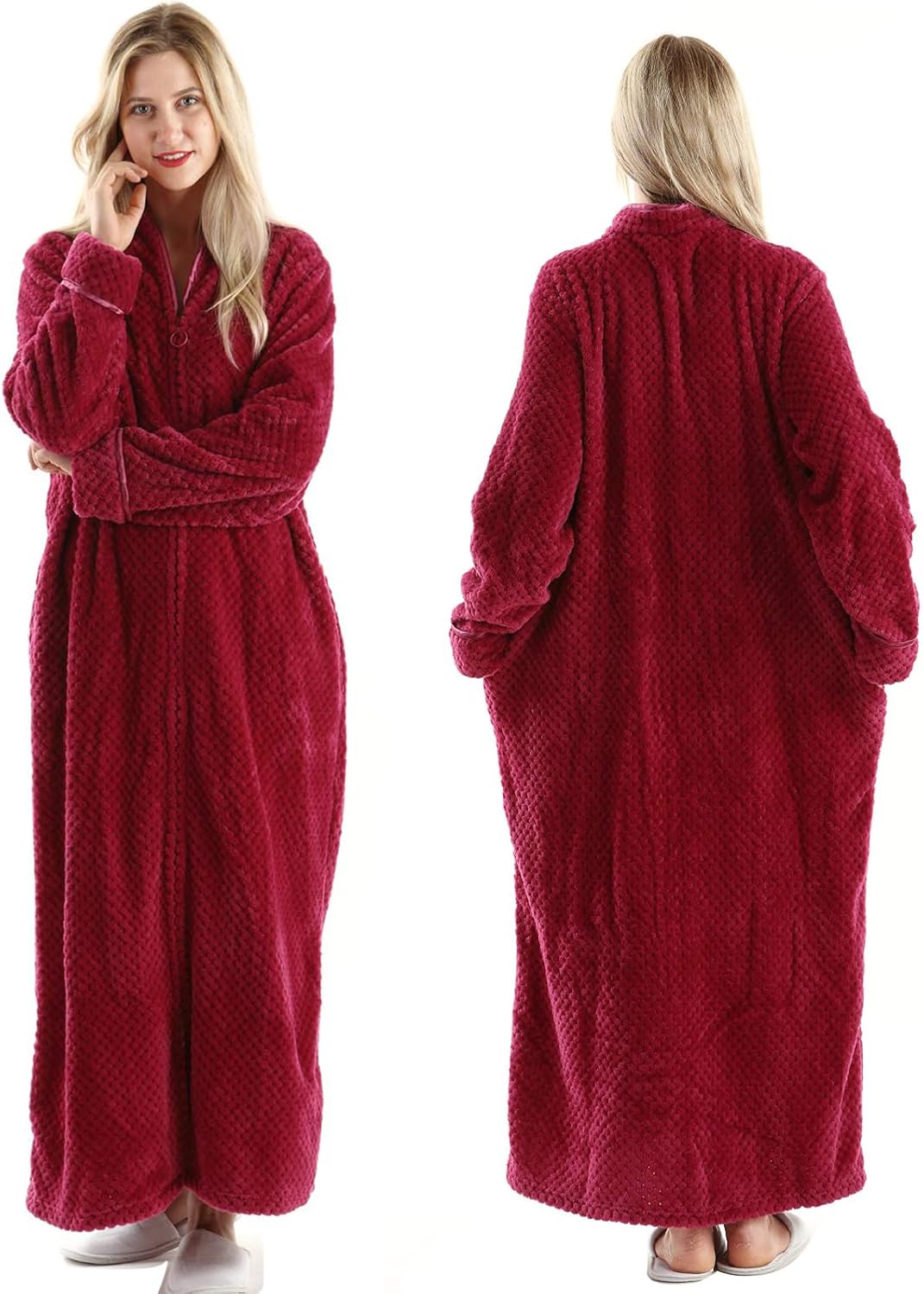 Womens Fleece Warm Robe Soft Long Bathrobe Fluffy Ladies Robes