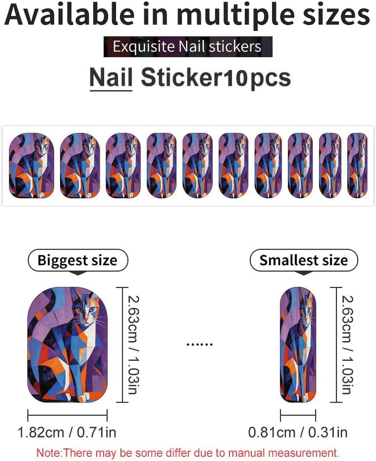 Angular Cat PostureSummer Nail Stickers Nail Strips | Nail Art Stickers of 10 sets with decorate fingernails,toenails,artificial nails Full Cover Easy On-Off Non-Damaging