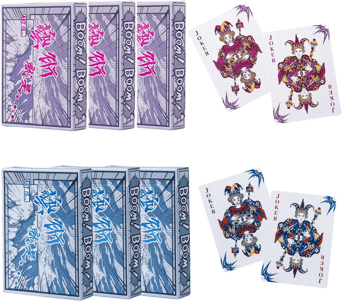6 Pack Cardistry Playing Cards - Purple and Blue Unique Card Decks for Shuffle Practice or Magic Tricks