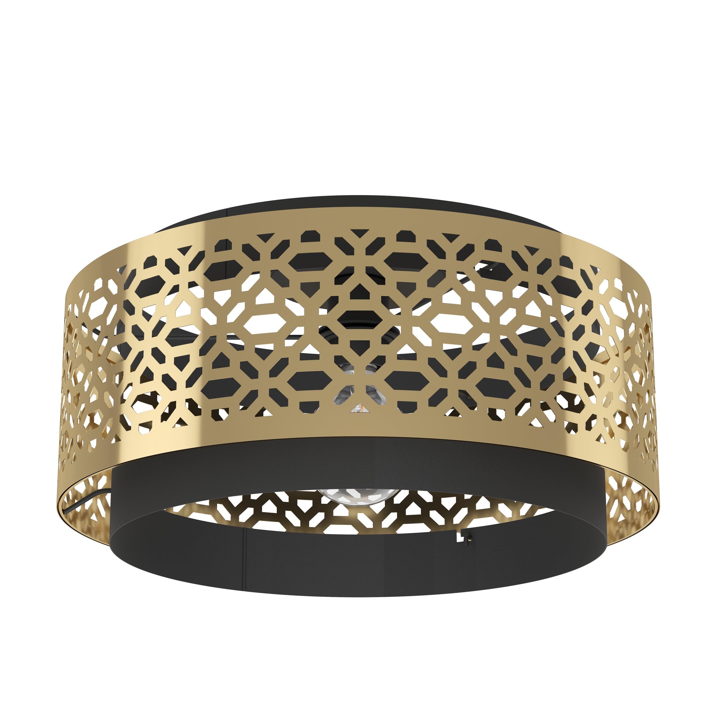 EGLO Ceiling light fixture Sandbach, flush-mount ceiling lamp, elegant living room and bedroom lighting, brass coloured and black metal, E27 socket, Ø 17"