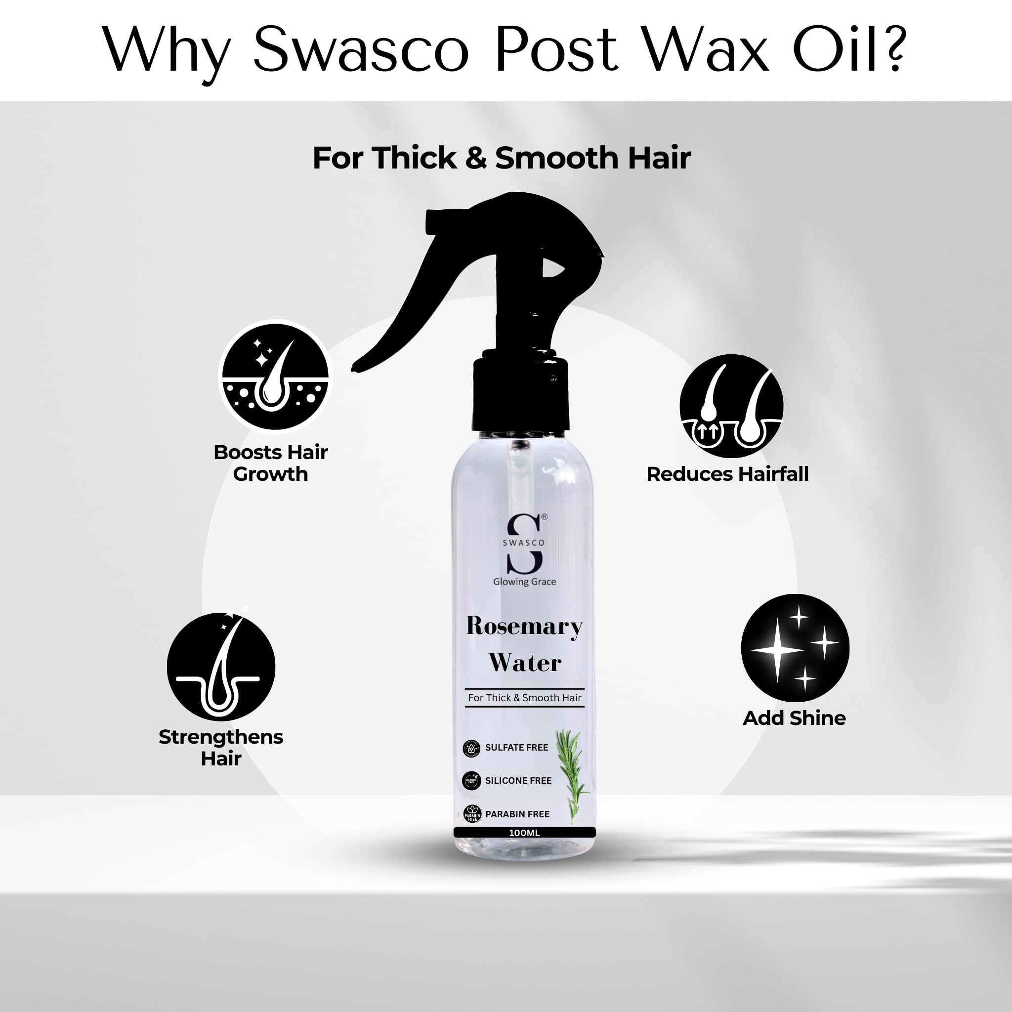 Swasco Rosemary Water Spray for Hair Growth 100 ml | Refreshing Scalp & Hair Mist | Reduces Hairfall | Strengthens Roots | Adds Shine | Chemical-Free & Suitable for All Hair Types