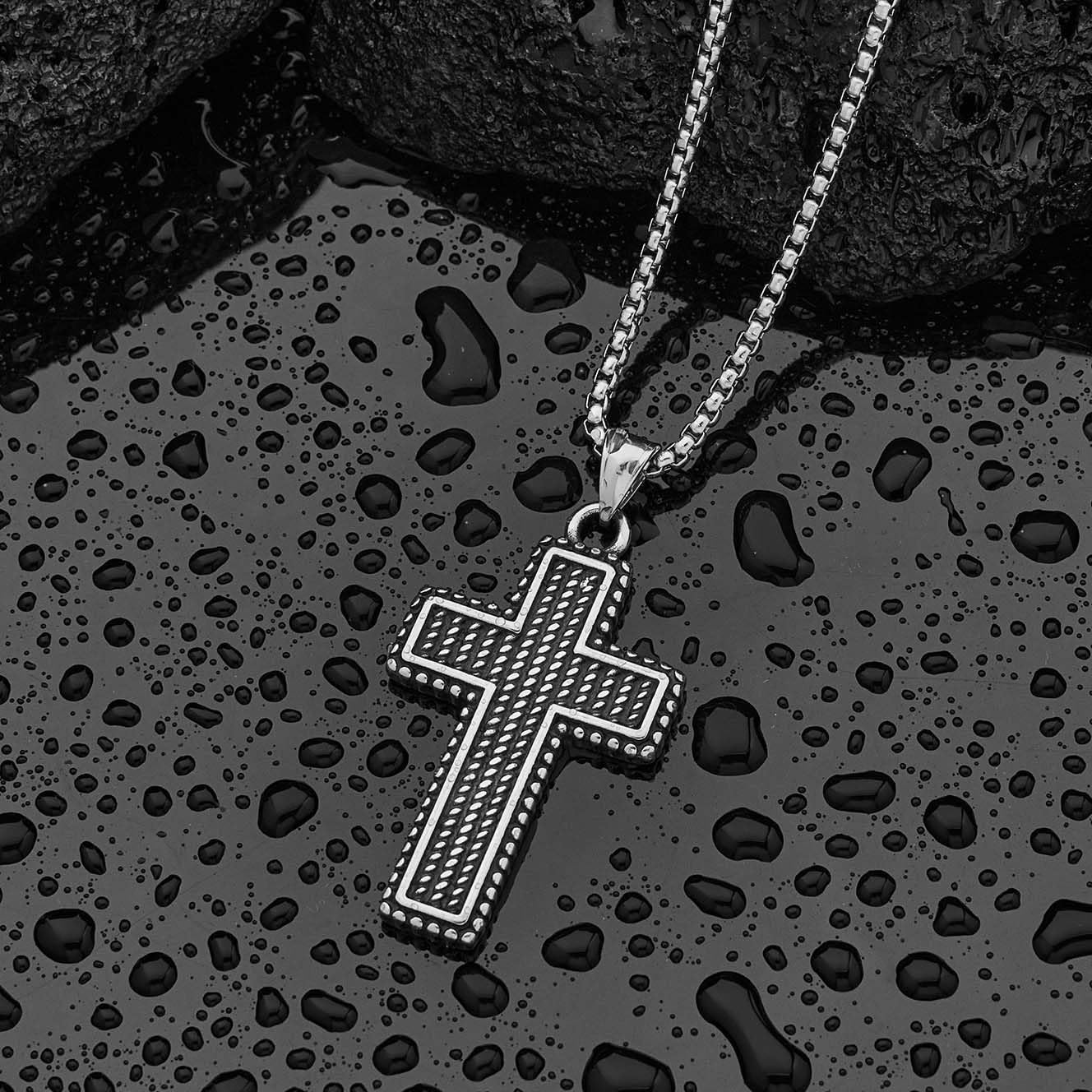 Cross Necklace for Men, Stainless Steel Christian Cross Pendant Necklaces for Men, Silver Chain Necklace for Men, Fade-Resistant, Stylish Jewelry Gift for Him - Image 2