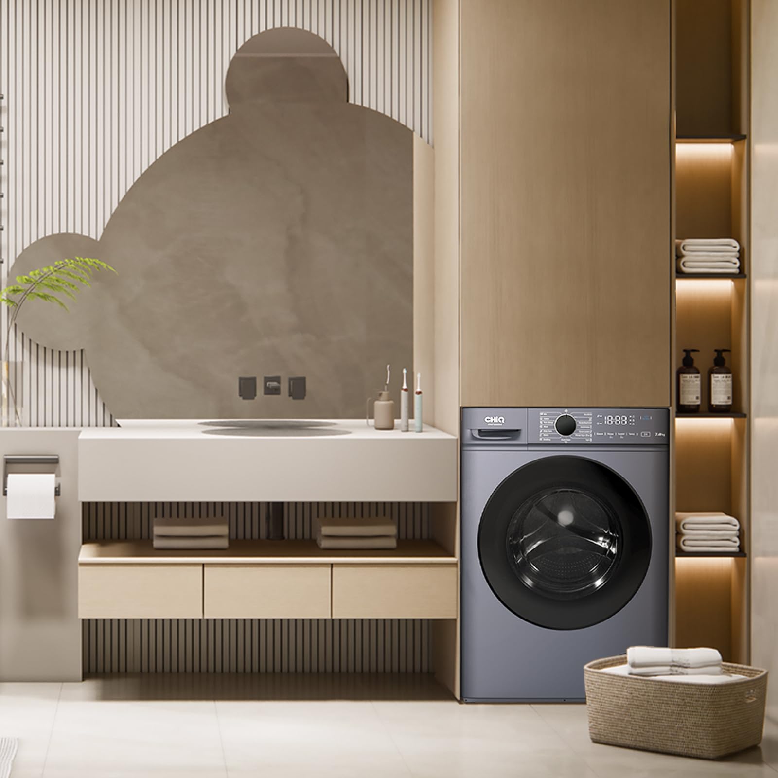 CHiQ Lave linge hublot 7kg Classe énergétique A Moteur BLDC 1200 RPM Lavage vapeur 15 programmes Design compact 60x46.5x85cm Gris