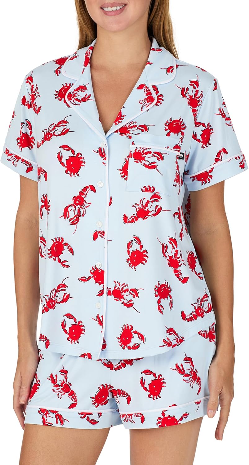 kate spade new york Pajamas for Women 2 Piece Set Comfy Modal Classic Short Sleeve Notch Collar Button Top & Shorts