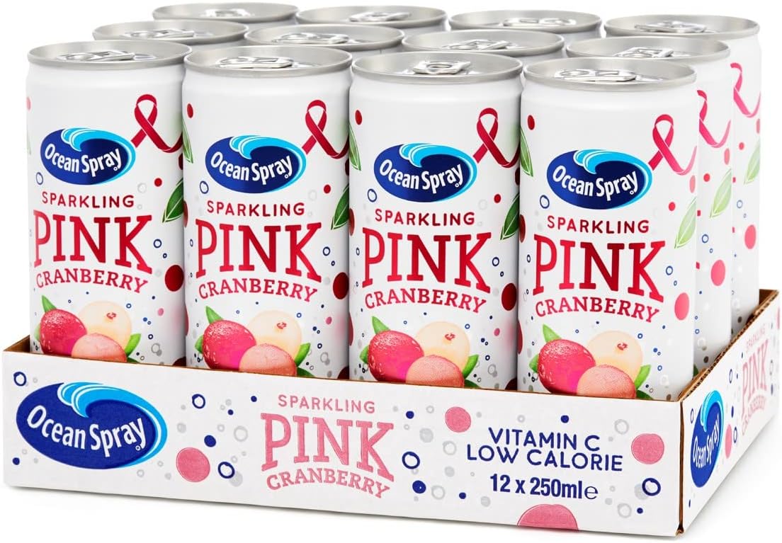 Ocean Spray Sparkling Pink Cranberry Sparkling Drink - Low-Calorie Cranberry Juice Soft Drink Sparkling Beverage, 1 l (Pack of 12)
