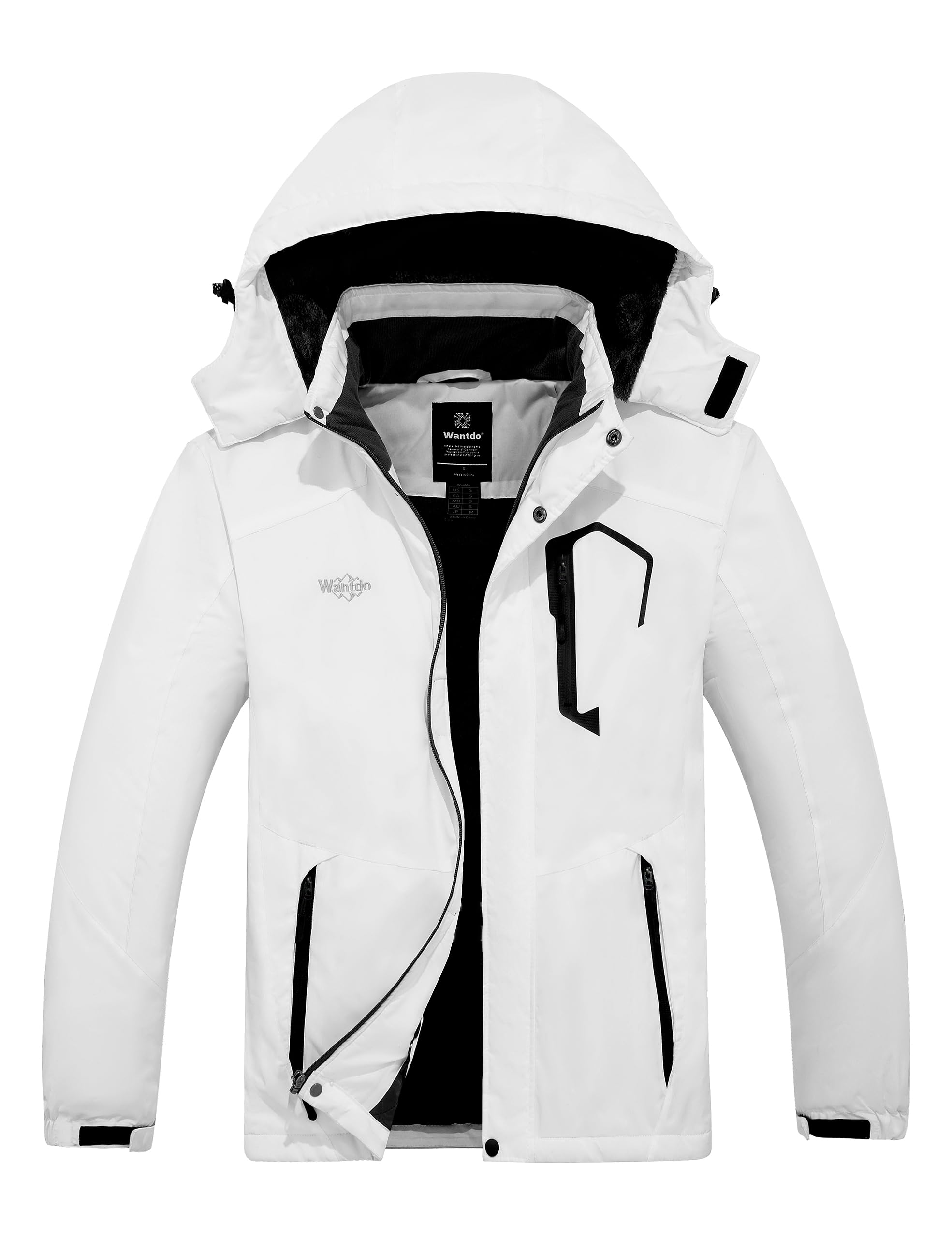 wantdo Men's Waterproof Fleece Ski Jacket Warm Snow Coat Parka White S