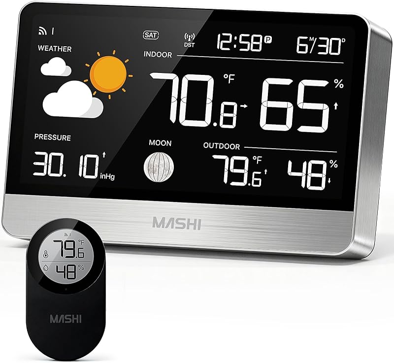 MASHI Weather Station Wireless Indoor Outdoor Thermometer with 8.8" Display