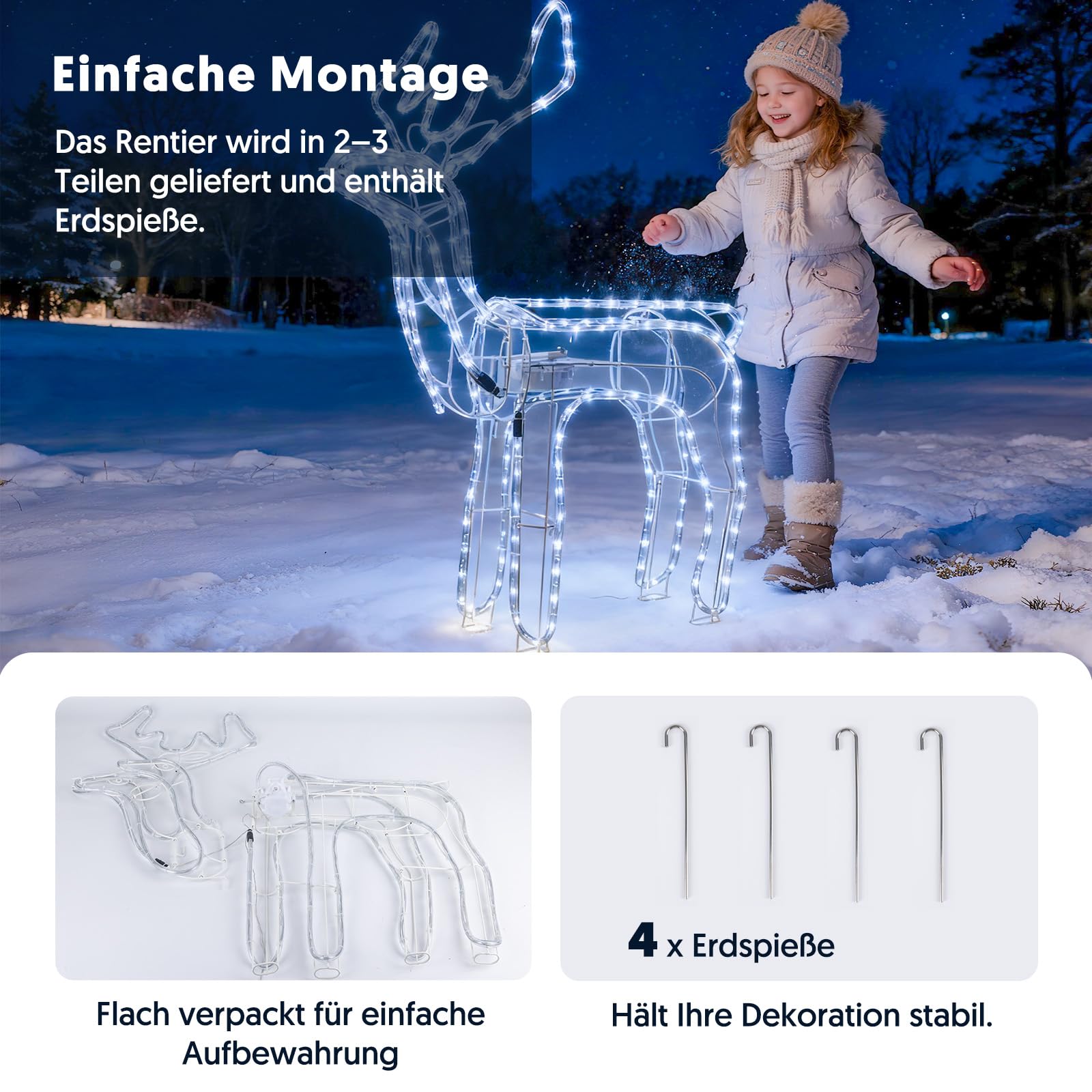 LEDYA Animierte Kopfbewegung Reindeer Beleuchtete Weihnachtsdekoration, 216 LEDs Kaltweiß,89 cm LED Rentier Weihnachtsbeleuchtung, Innen/Außen Weihnachtshirsch mit Timer, für Hof, Garten, Veranda