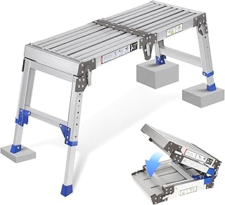 Plateforme de Travail pour Escalier pour Work & Access jusqu'à 362 kg, Aluminium Plateforme de Travail, échelle à Marches Réglable en Aluminium avec Verrous de Sécurité, Palier