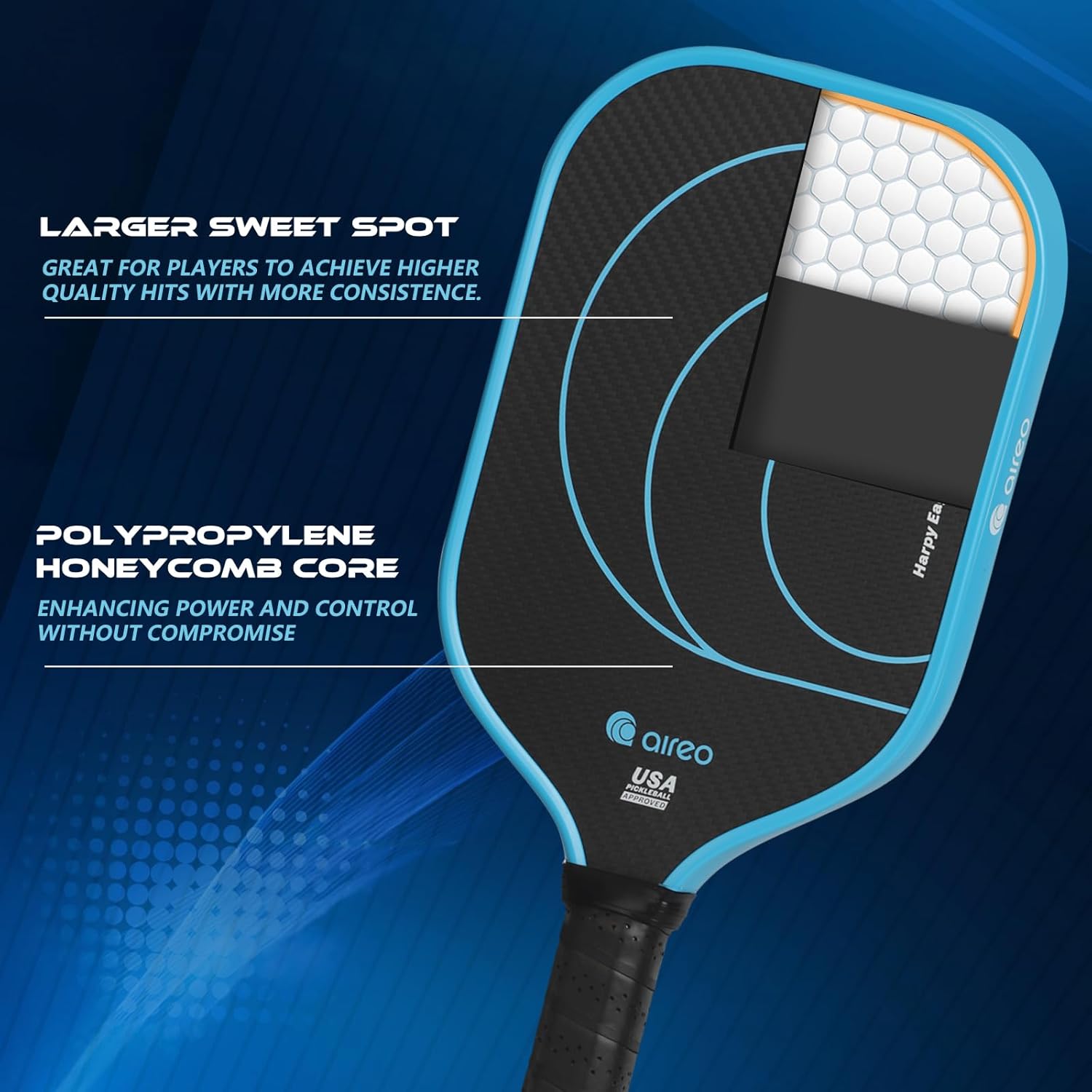 AIREO Harpy Eagle L13 Pickleball Paddle, 3K Carbon Fiber with 13MM Polypropylene Core Pickleball Paddles, Elongated Lightweight USAPA Approved Pickle Ball Paddle