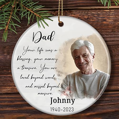 Adorno conmemorativo personalizado para papá, regalo personalizado de retrato de papá, adorno de Navidad para papá en el cielo, adornos de Navidad