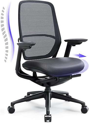 Miniatura 11 de Silla de oficina ergonómica, silla de escritorio de malla con respaldo alto con soporte lumbar ajustable, respaldo reclinable, reposabrazos 4D,