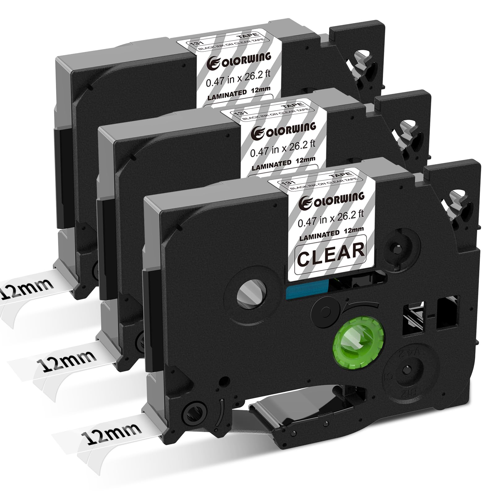 Replace for Brother Label Maker Tape Clear TZ 12mm 0.47 Laminated P Touch Label Tape TZe-131 TZe131 Black on Clear for PTouch PT-D210 H110 D220 D410 Refills, 1/2 Inch 26.2 Ft, 3-Pack