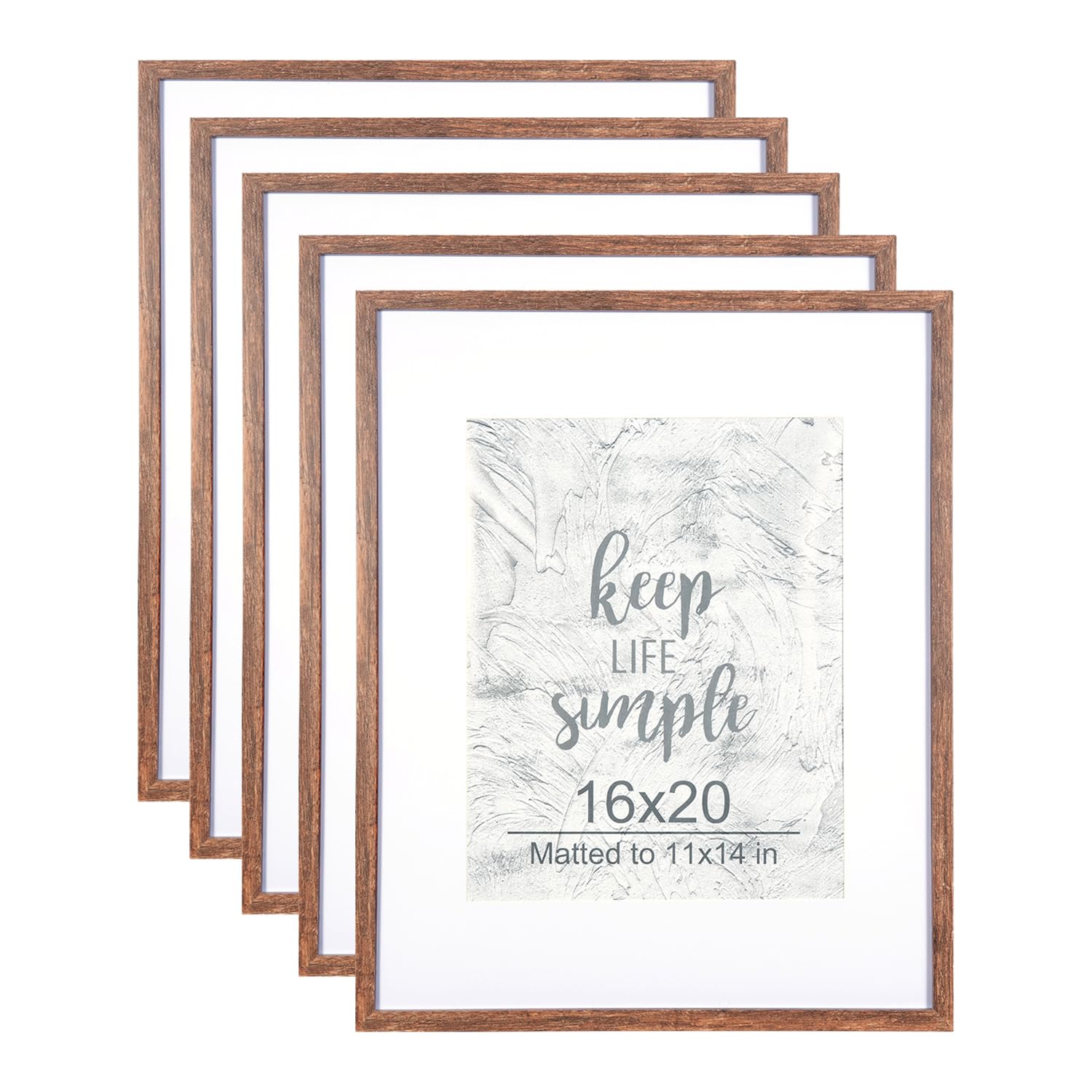 Lot de 5 cadres photo bois marron avec marie-louise pour affiche puzzle et décoration de bureau