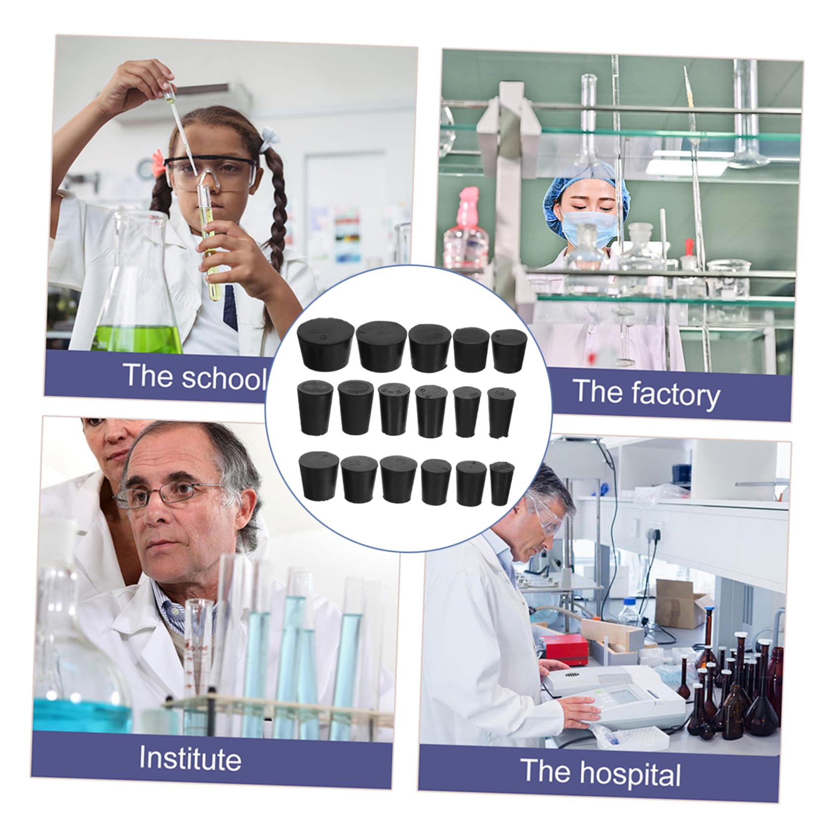 TOPBATHY 5 Series Enchufe De Laboratorio De Goma Tubos Enchufar Tapones De Goma Para Tubos De Ensayo Tapones De Probeta Tapón De Líquido Tapón De Probeta Negro Caucho 21 Piezas X 5