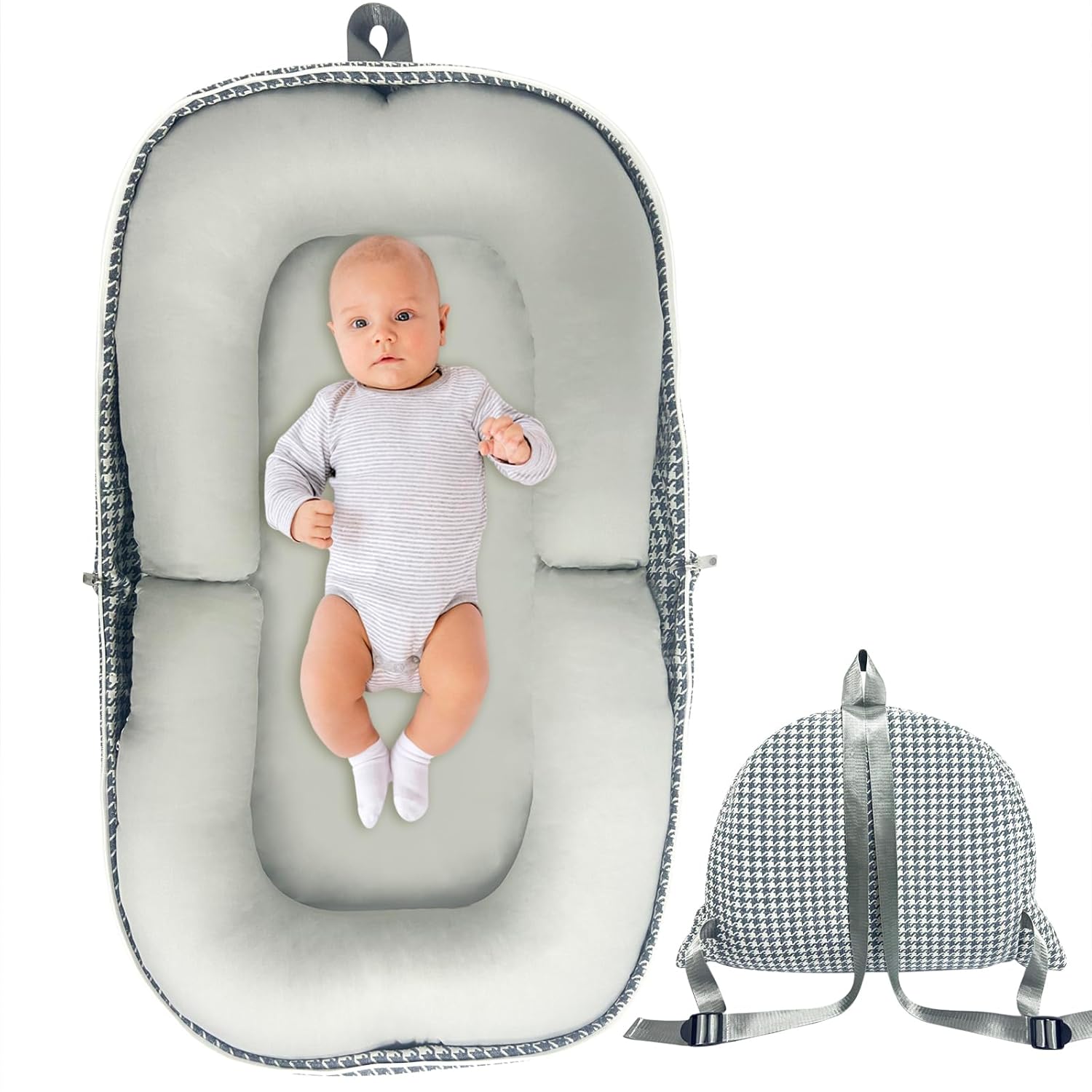 Baby Lounger, Foldable Portable Infant Lounger, Baby Nest Cover, Suitable for 0-24 Months Newborn Baby Lounger,Home Travel Dual-Purpose Baby Nest (Gray)