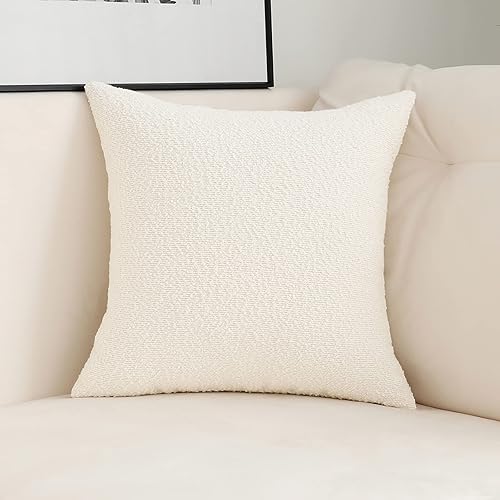 Juego de 1 funda de cojín cuadrada decorativa de color marfil con textura fina para sofá, 24 x 24 pulgadas
