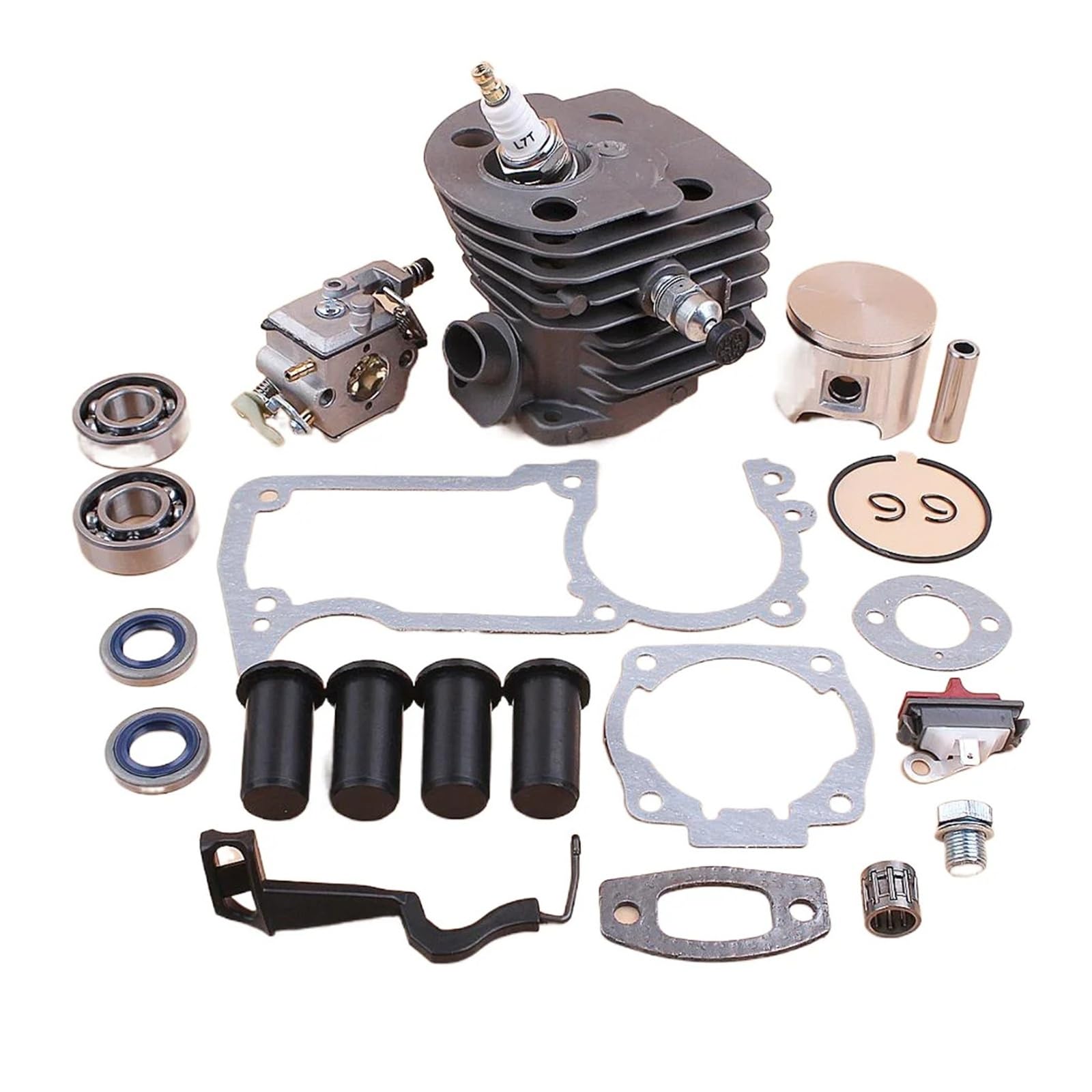 Compatible con motosierra Husqvarna 55 51, tapón de compresión de liberación, pistón de cilindro de 46 mm, carburador, amortiguador AV, kit de juntas de varilla de estrangulación.