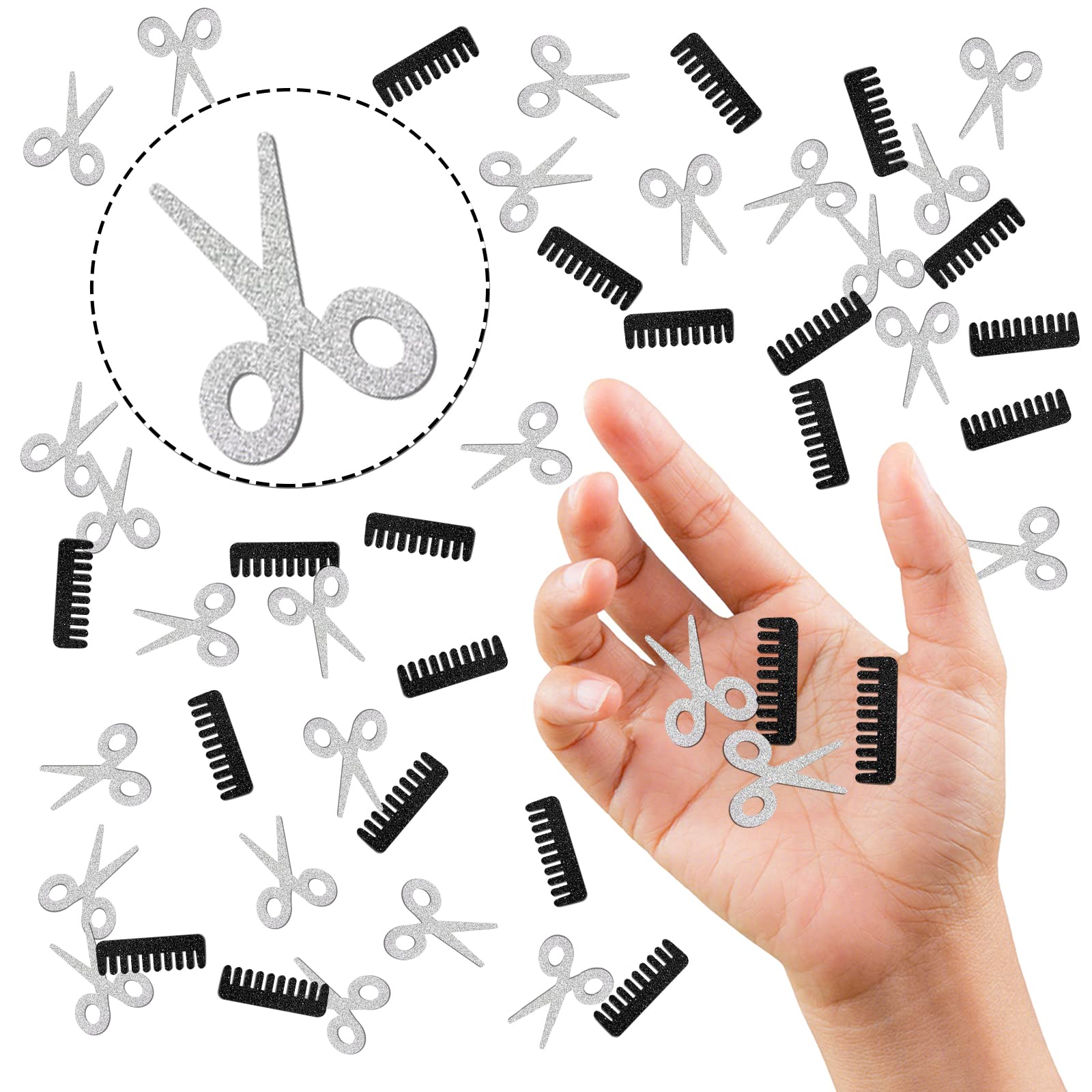 Barber Theme Silver Black Glitter Confetti, Haircut Salon Table Decorations, Makeup Paper Scatter for Hairstylist Birthday Party, 120pcs