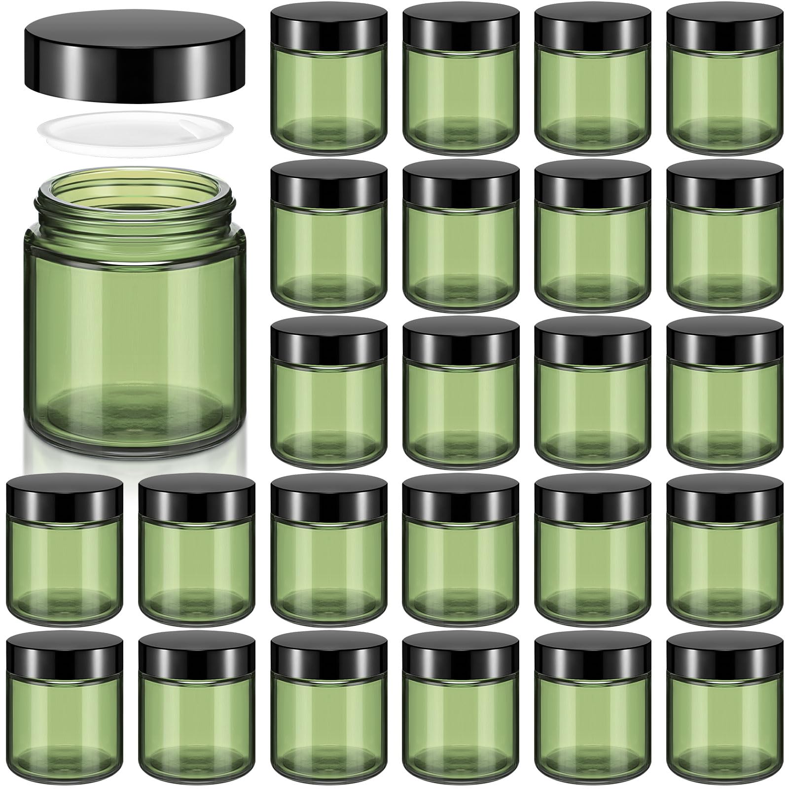 Norme 24 Pcs 4 oz Glass Jars with Lids Leakproof Round Airtight Empty Cosmetic Jars with Inner Liners Lid for Storing Lotions Powder Ointments Candle