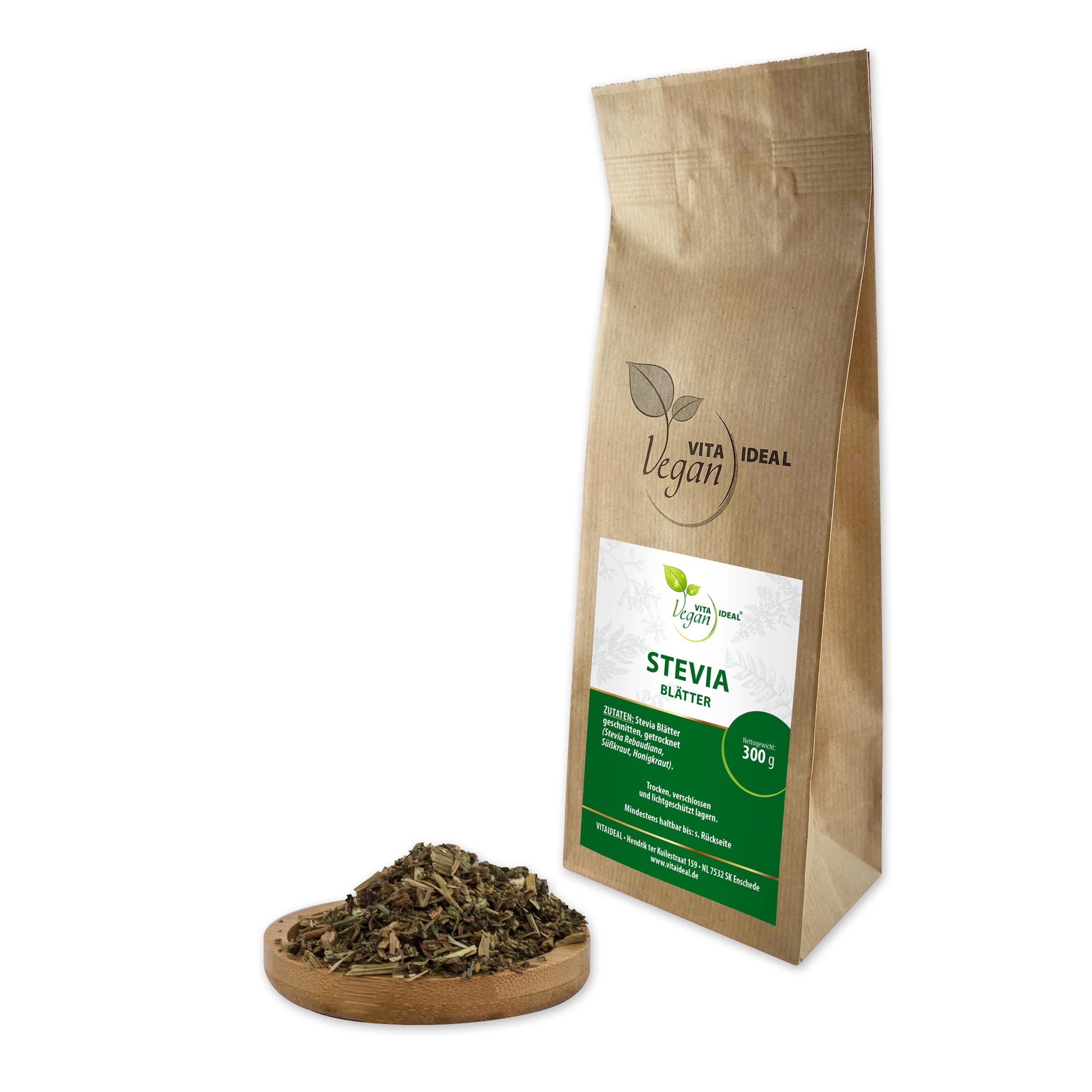 VITA IDEAL Vegan® SÜßKRAUT - Blätter 4x 300g geschnitten & getrocknet - Stevia rebaudiana - SÜßKRAUTBLÄTTER - Suesskraut - Sueßkraut Kräuter Tee & Aufguss, ohne Zusatzstoffe.