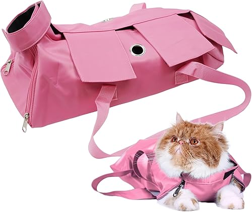 Kukaster Pet Bolsa de sujeción para gatos para cuidado de garras, recortar uñas, antiarañazos, bolsa de aseo para gatos para examen médico (rosa-s)