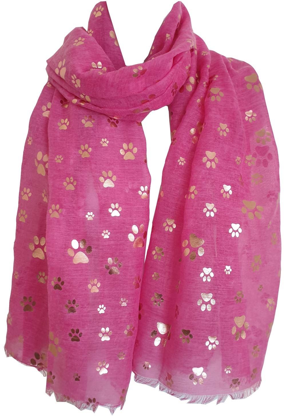 Glamlondon Women's Pink Bright Paw Print Scarf Metallic Foil Animal Cats Dogs Paws Glitter Wraps Shawl Scarves (Pink Bright)