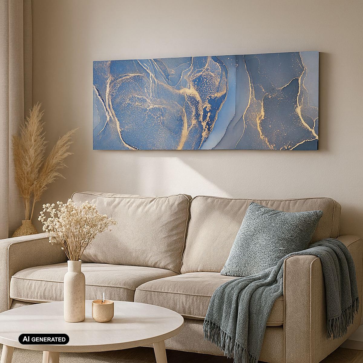 Panorama Bilder auf Leinwand 160x50cm Leinwandbild Gold Blau Farbe Groß XXL Wanddeko Bild Schlafzimmer Küche Wandbilder Dekoration Wohnzimmer Wall Decor Canvas Wand Kunstdruck Art AB160x50-5029