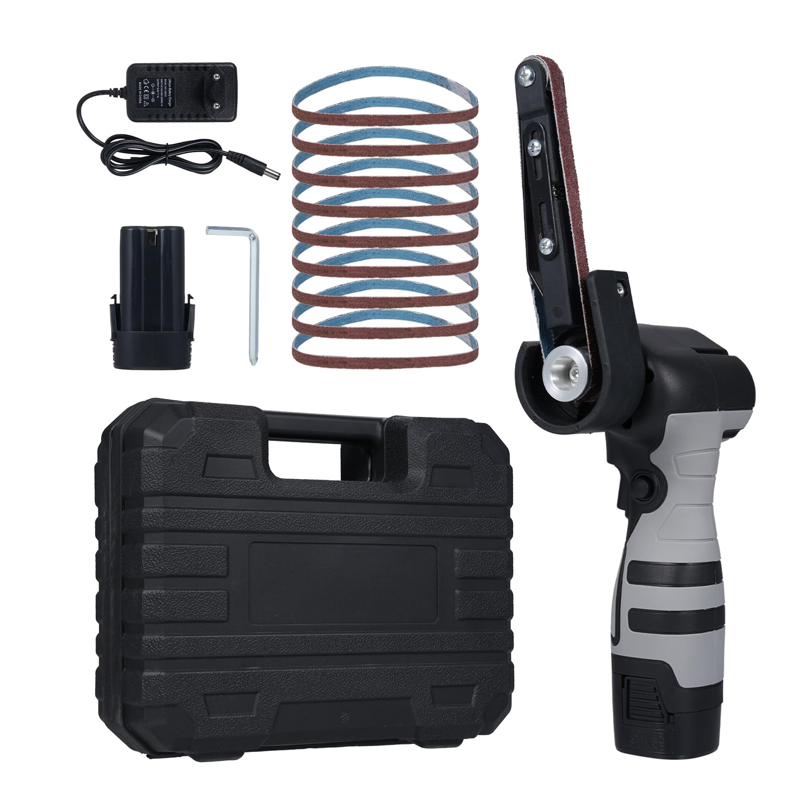 Geevorks Cordless Belt Sanders with Battery and Charger,Electric Handheld Belt Sander,Mini Belt Sander,with 10 Sanding Belts,2 * 1500mAh Battery,Low Noise for Wood, Metal Polishing