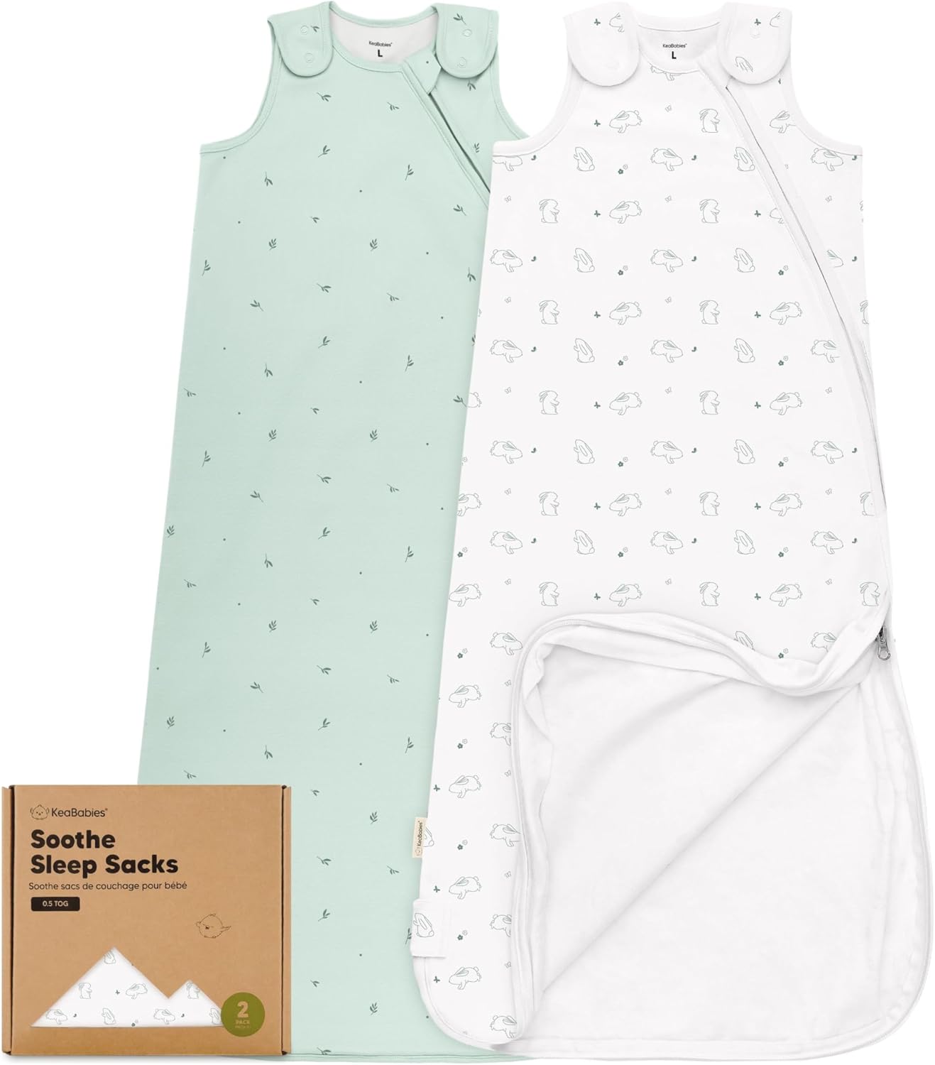 2-Pack Organic Baby Sleep Sacks, 100% Cotton 0.5TOG (Bunnies, 18-24M)