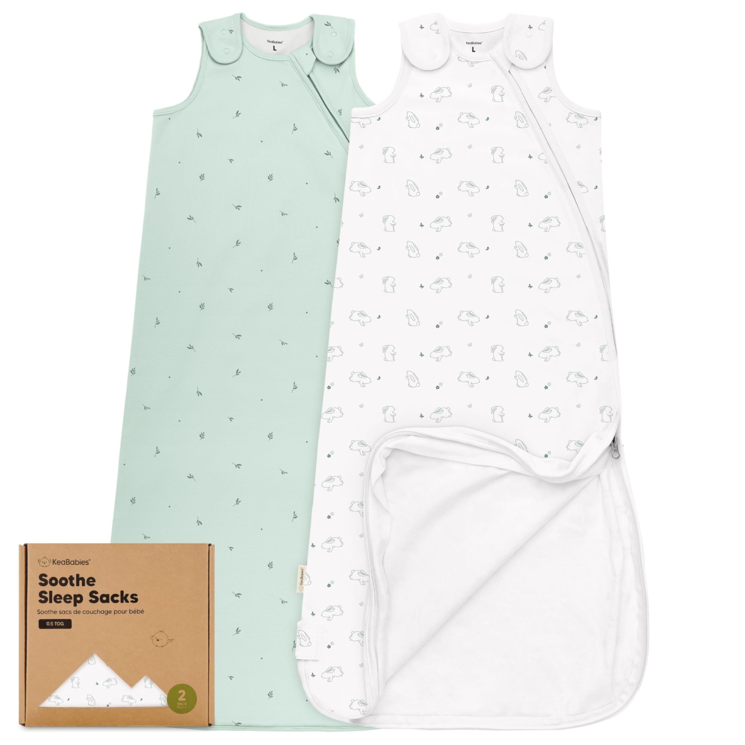 2-Pack Organic Baby Sleep Sacks, 100% Cotton - Soft & Breathable 0.5TOG Baby Wearable Blanket, Toddler Sleeping Sack 18-24 months, Easy to Wear