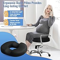 Vista 3 de Cojín de asiento con forma de dona para aliviar el dolor de coxis y hemorroides, cojín de espuma viscoelástica para embarazo posparto, cojines